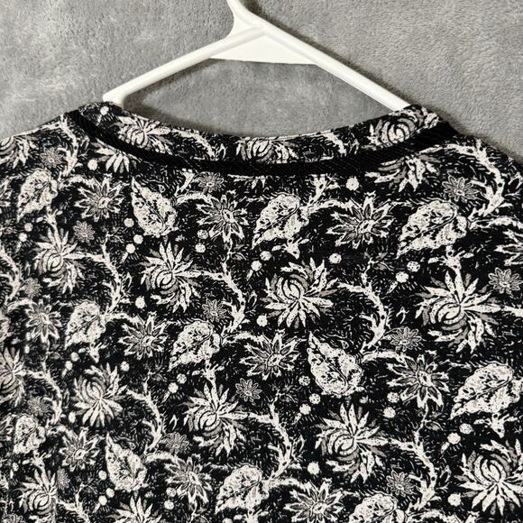 Lucky Brand Top 1X Boho V Neck Plus 3/4 Sleeve Black Floral Bohemian Flowy Tunic - Picture 9 of 10
